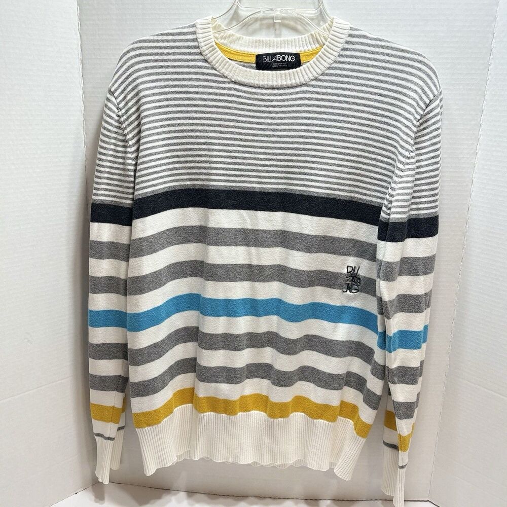 Billabong Striped Cotton Knit Sweater Men’s Size Medium Y2K Skater Embroidered